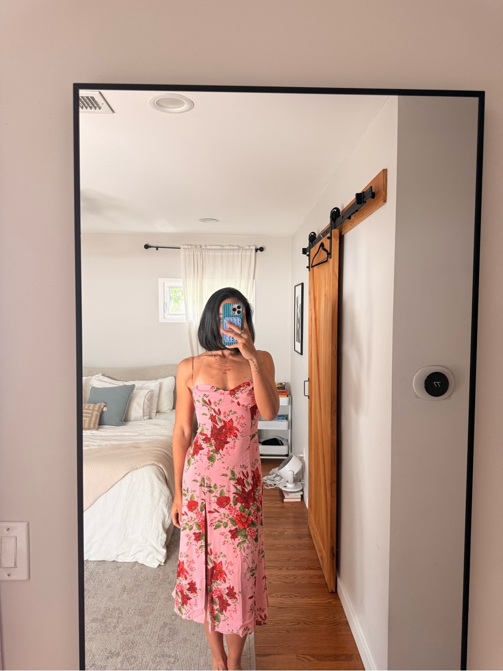 Reformation Pink Floral Slip Midi Dress